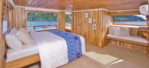 The master ocean-view cabin aboard Malca Voyages